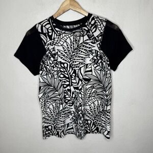 Tail Marilla Top Short Sleeve Jungle Eden Mesh Sleeve Womens Medium Black White